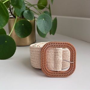 Straw Woven Elastic Braided Stretch Wide Waist Belt with Buckle
